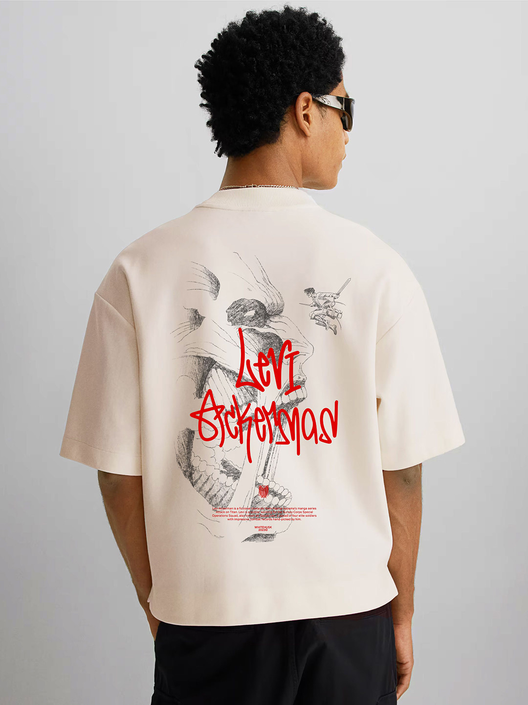 WHITE HUSK Men Levi Ackerman's Will Attack On Titan Cotton Oversized T-shirt
