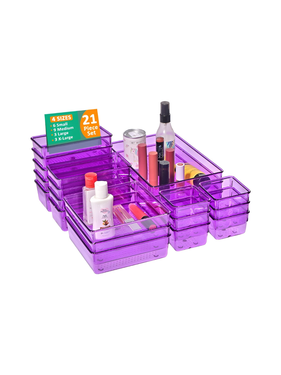 Aura Purple 21 Pieces Makeup Organisers
