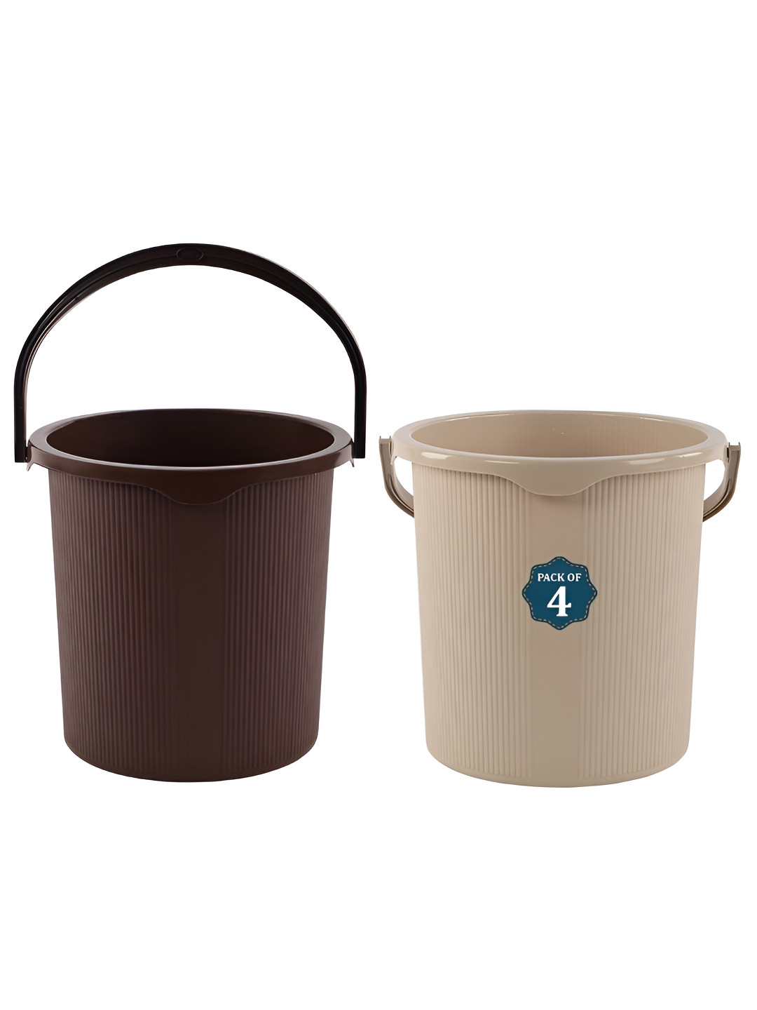 Aura Set Of 2 Brown & Cream-Coloured Textured Plastic Bath Accessories Set