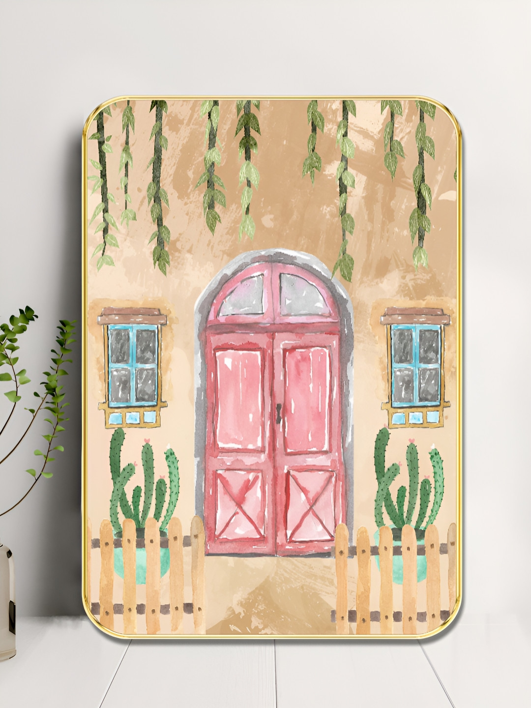 SAF Cream Colored & Pink Home Door Printed Wall Art