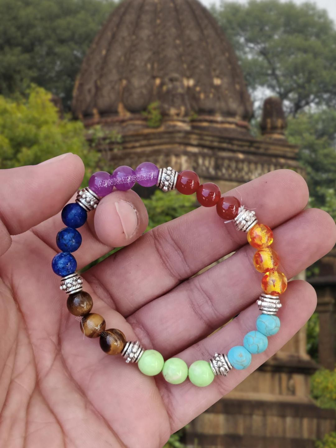 Apnisanskriti Unisex Round Crystal Gem Stone Bracelet