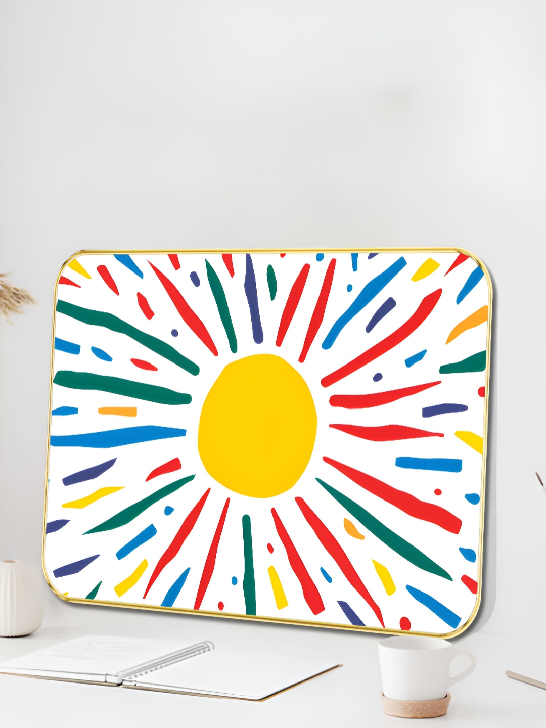 SAF White & Yellow Decorative Sun Wooden Wall Art