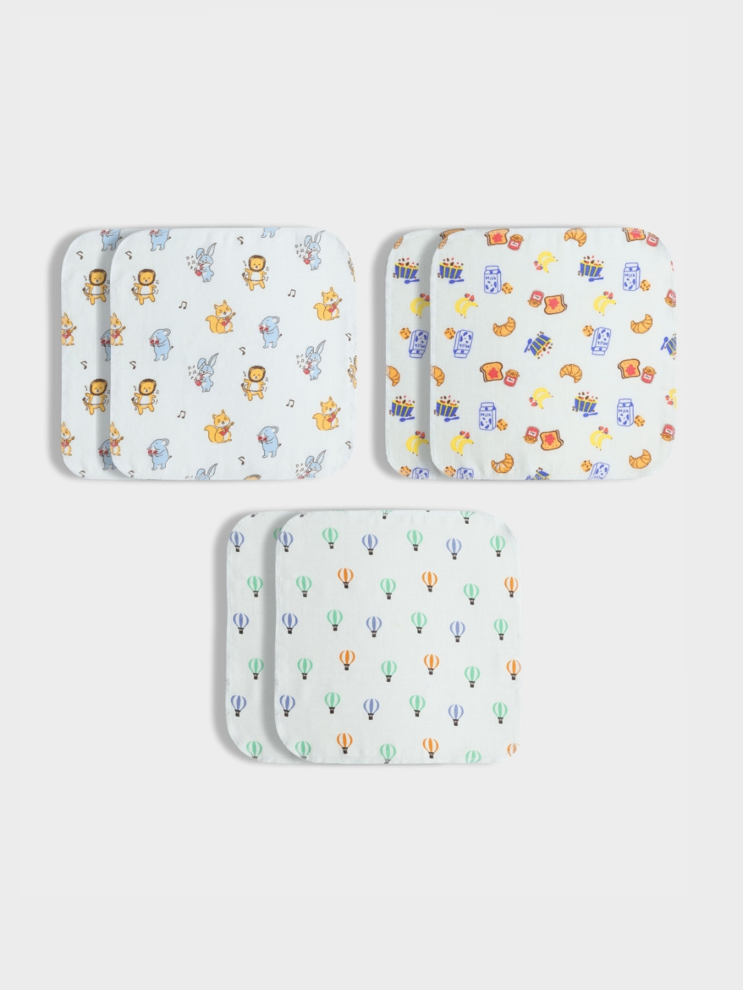 Orange Sugar 6-Pcs White & Blue Printed Pure Cotton FaceTowels