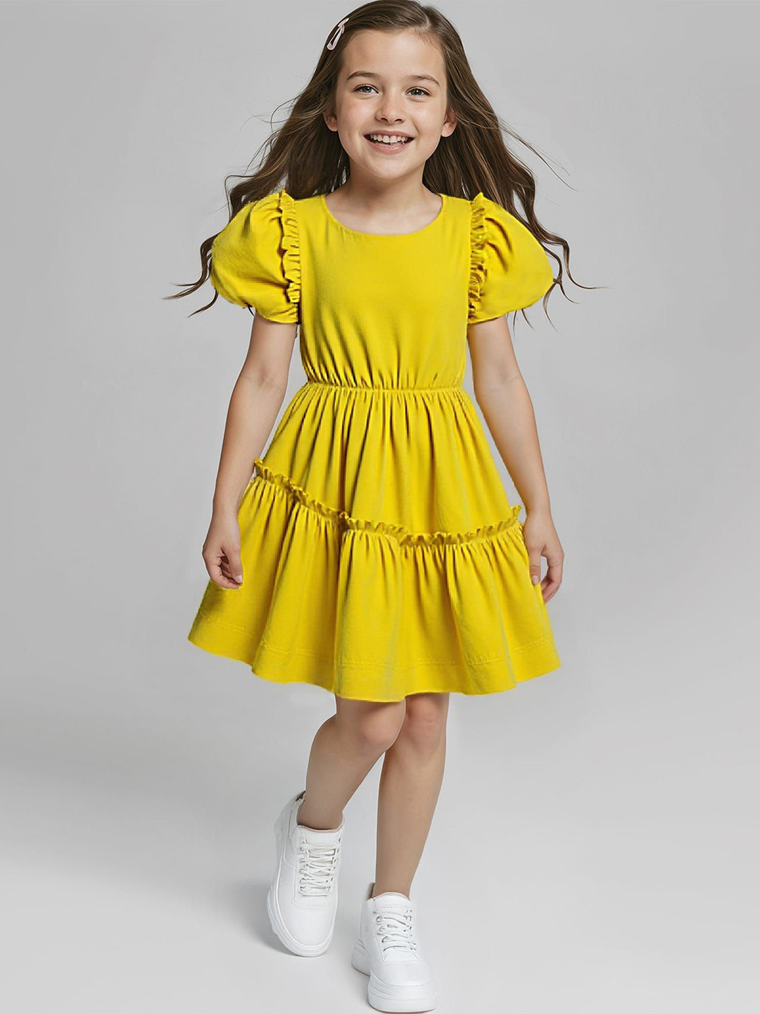 ARIAS By LARA DUTTA Kids Girls Round Neck Puff Sleeve Fit & Flare Dress