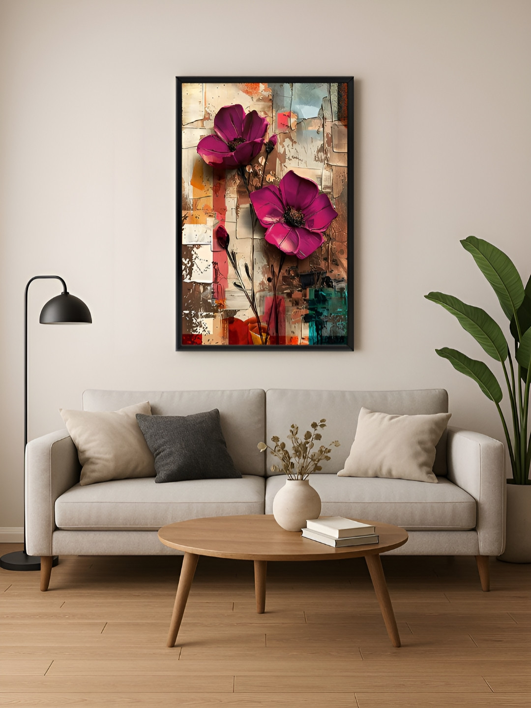 999Store White & Pink Floral Canvas Wall Art