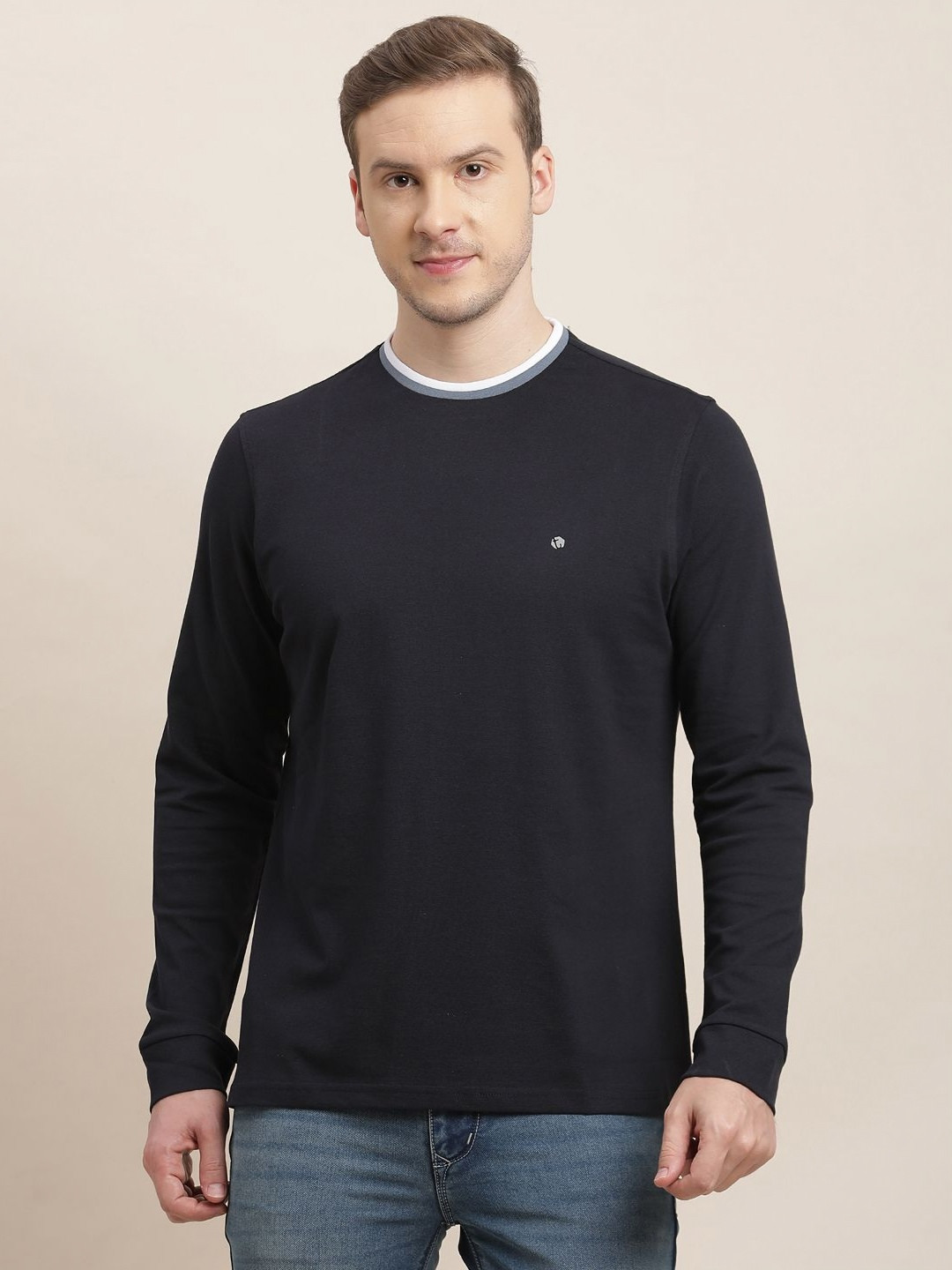Turtle Long Sleeves Round Neck Cotton Slim Fit T-shirt