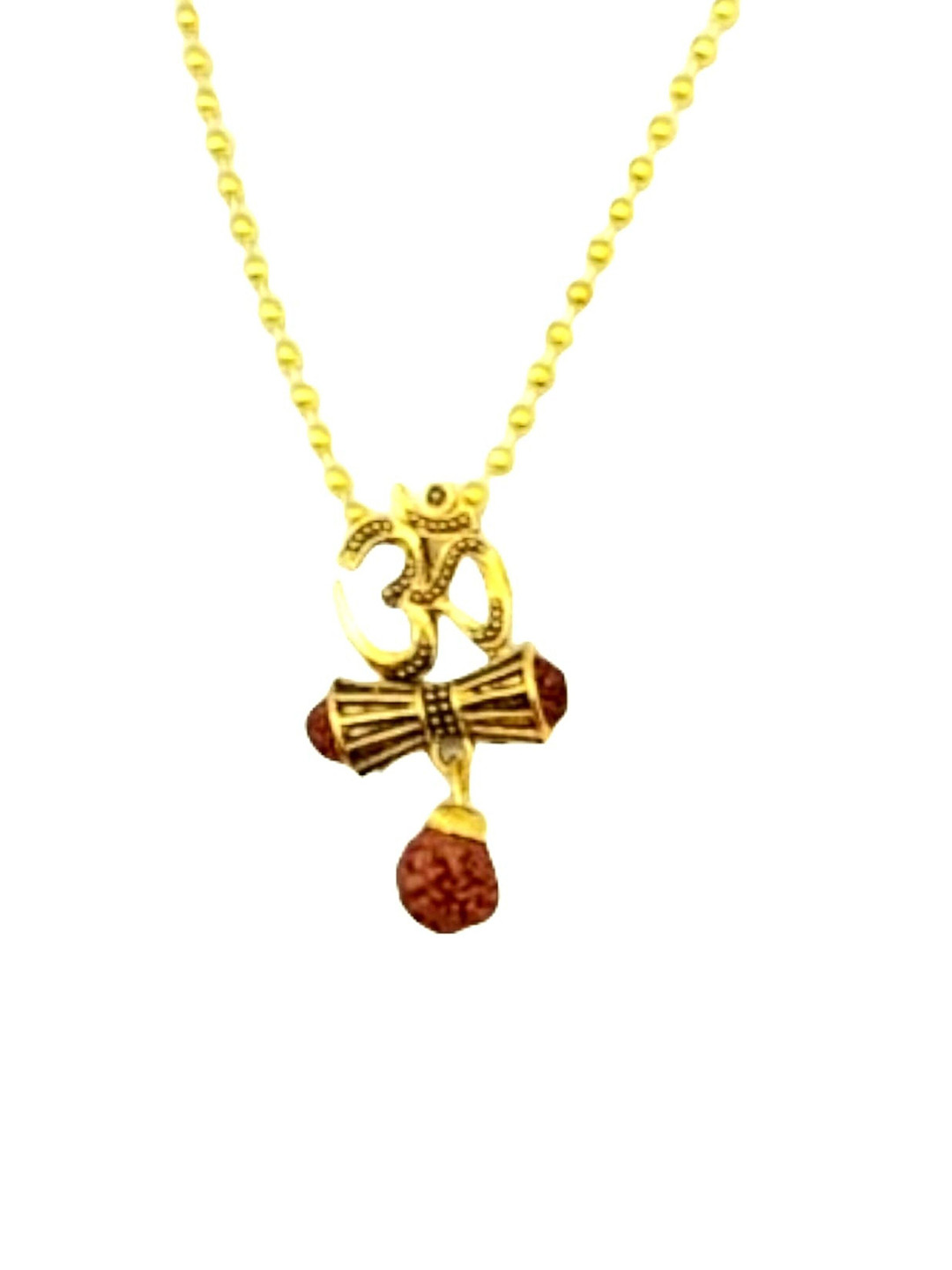 Crazy Fashion Unisex Stainless Steel OM Damru Rudraksha Pendant Chain