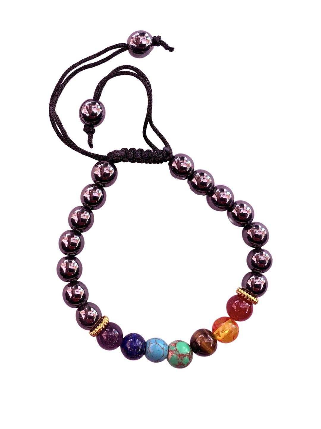 Apnisanskriti Unisex 7 Chakra Hematite Stone Bracelet