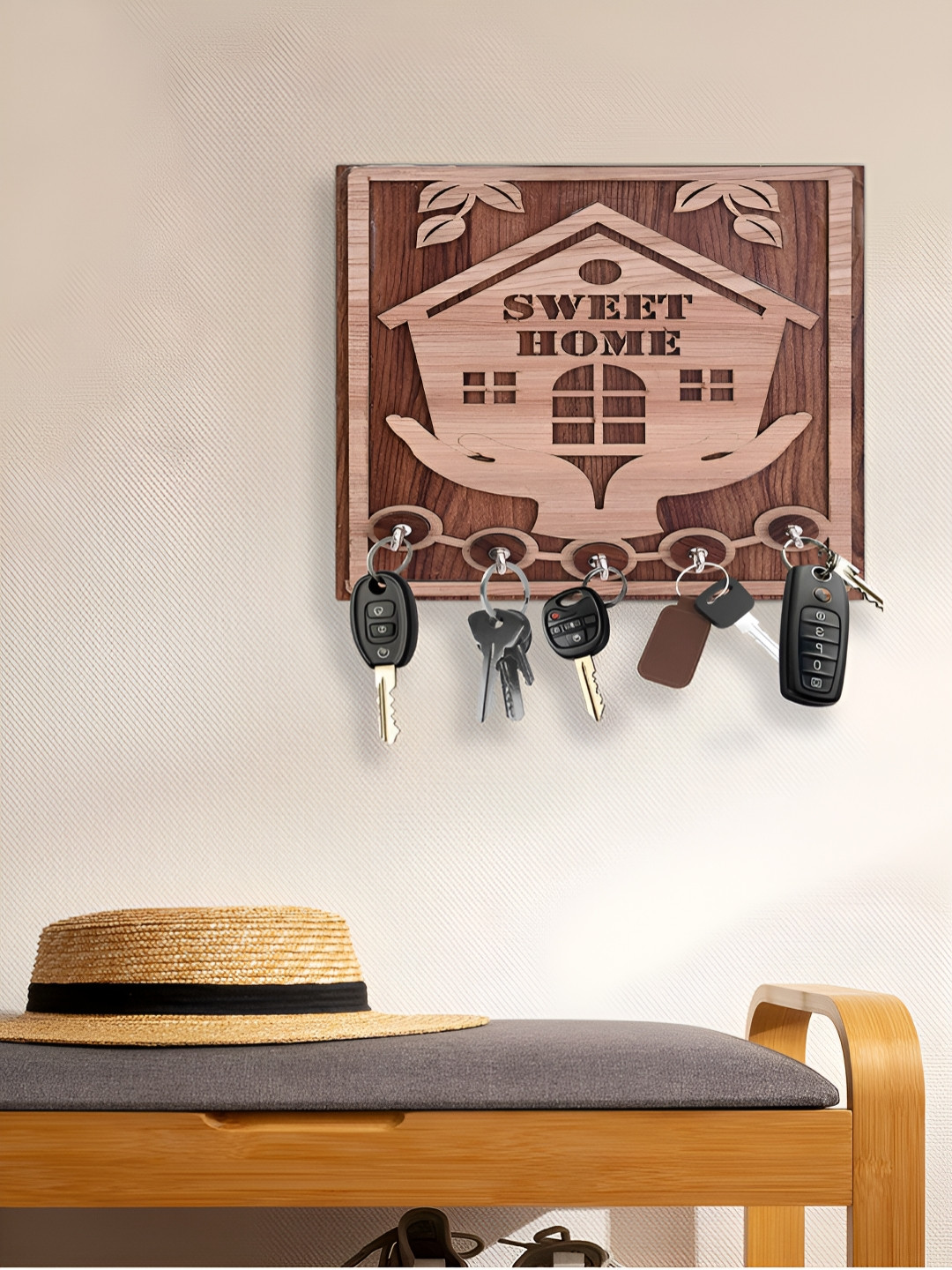 Myntra Elegant Homes Brown MDF Sweet Home 5 Hooks Key Holder