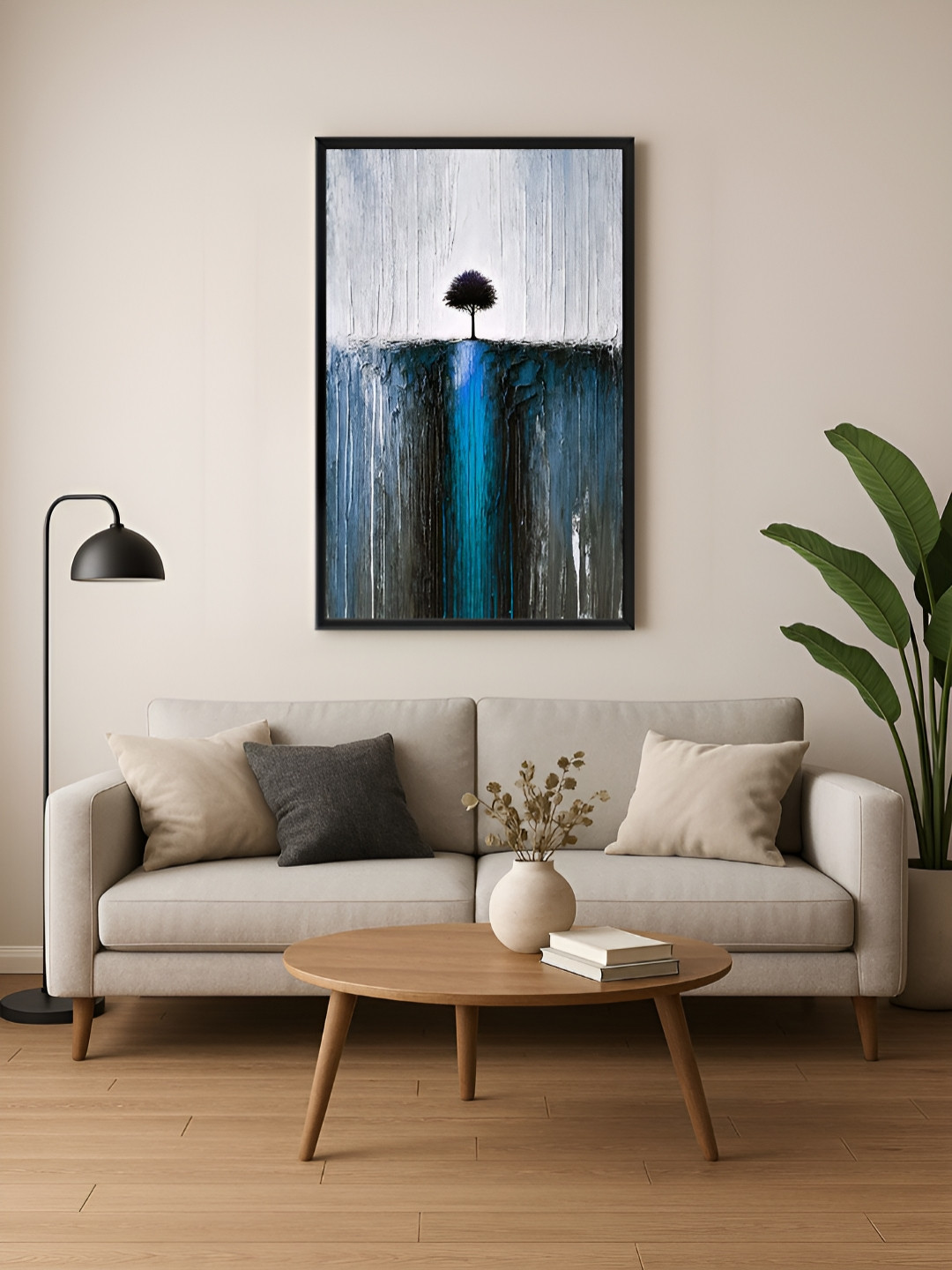 999Store Grey & Blue Lone Tree Printed Canvas Wall Art