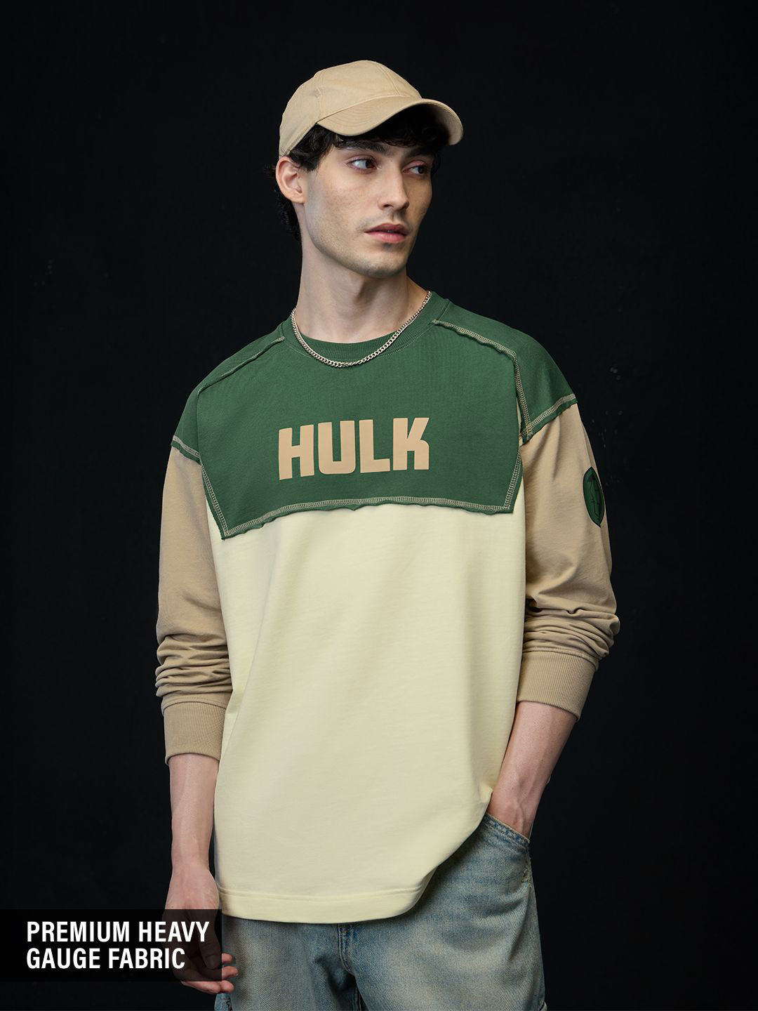 The Souled Store Oversized Hulk Release The Smash Typography Printed Pure Cotton T-Shirt