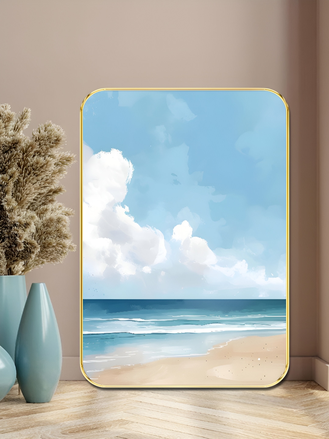 SAF Tranquil Beach Sparkle Wood Wall Rectangle Paintings Wall Art - 18 x 24In