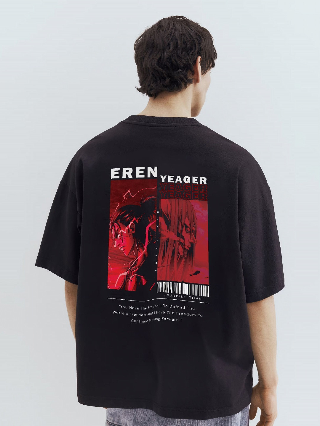 WHITE HUSK Eren Yegar Attack On Titan Anime Printed Cotton Oversized T-shirt
