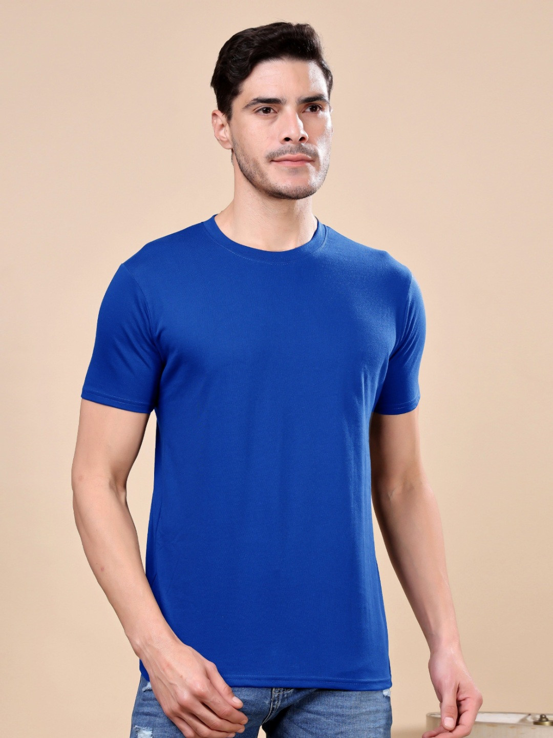 TQH Men Round Neck Regular Sleeves Slim Fit T-shirt