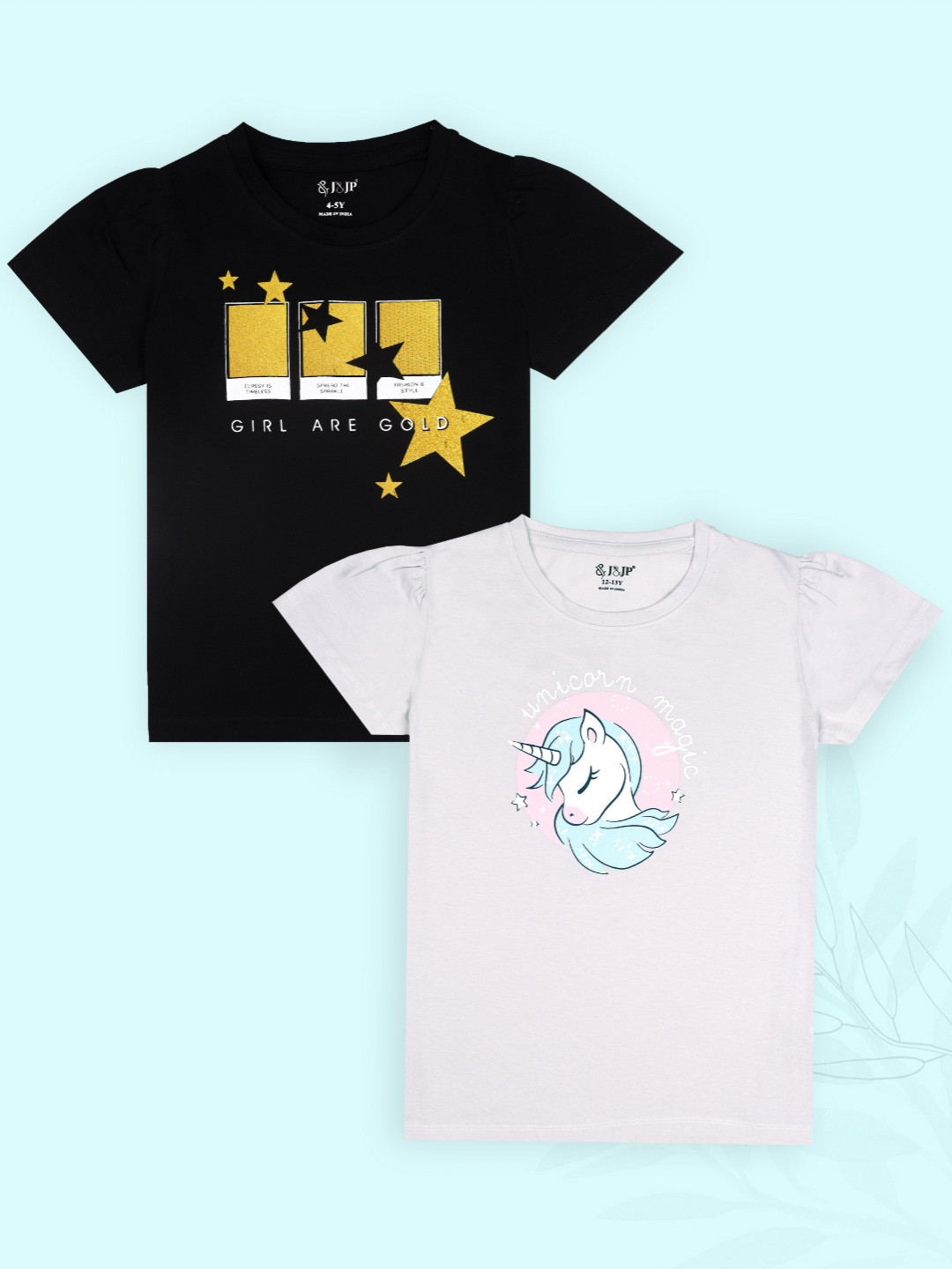 J&JP Girls Pack of 2 Printed Applique T-shirts