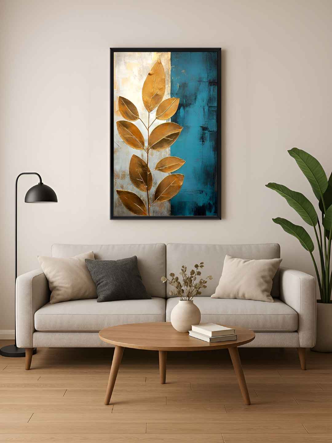 999Store Abstract Leaf Canvas 2 Pcs Wall Rectangle Paintings Wall Art - 35x22In