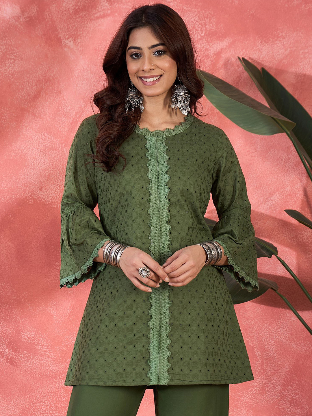 Sangria Women Embroidered Cotton Longline Top