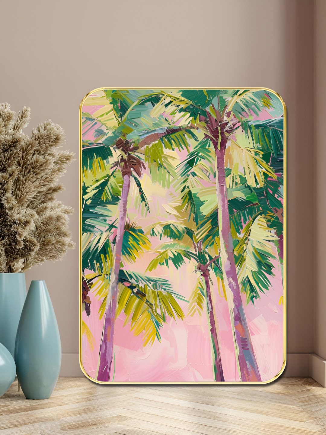 SAF Green & Pink Palm Tree Printed Wall Art