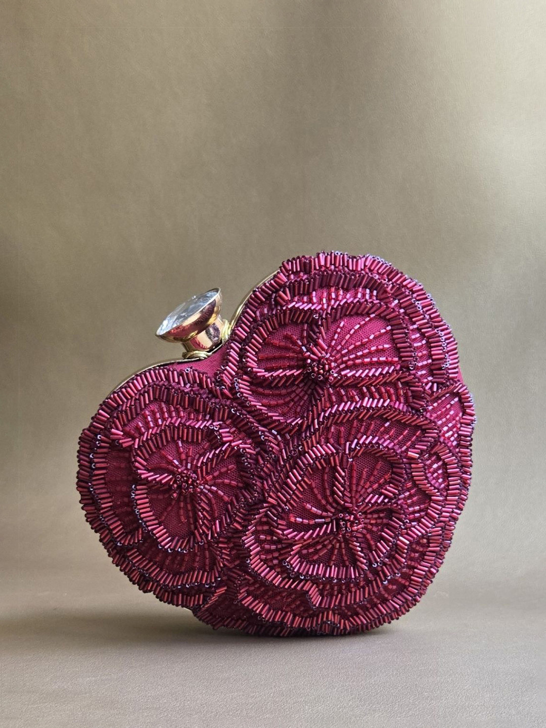 Plode Embellished Floral Heart Shoulder Strap Box Clutch