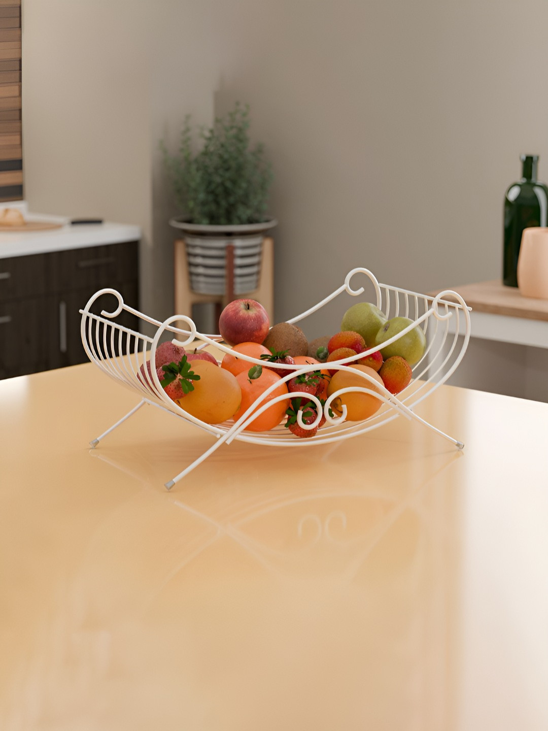 Myntra Elegant Homes White Metal Dishwasher Safe Fruit and Vegetable Basket