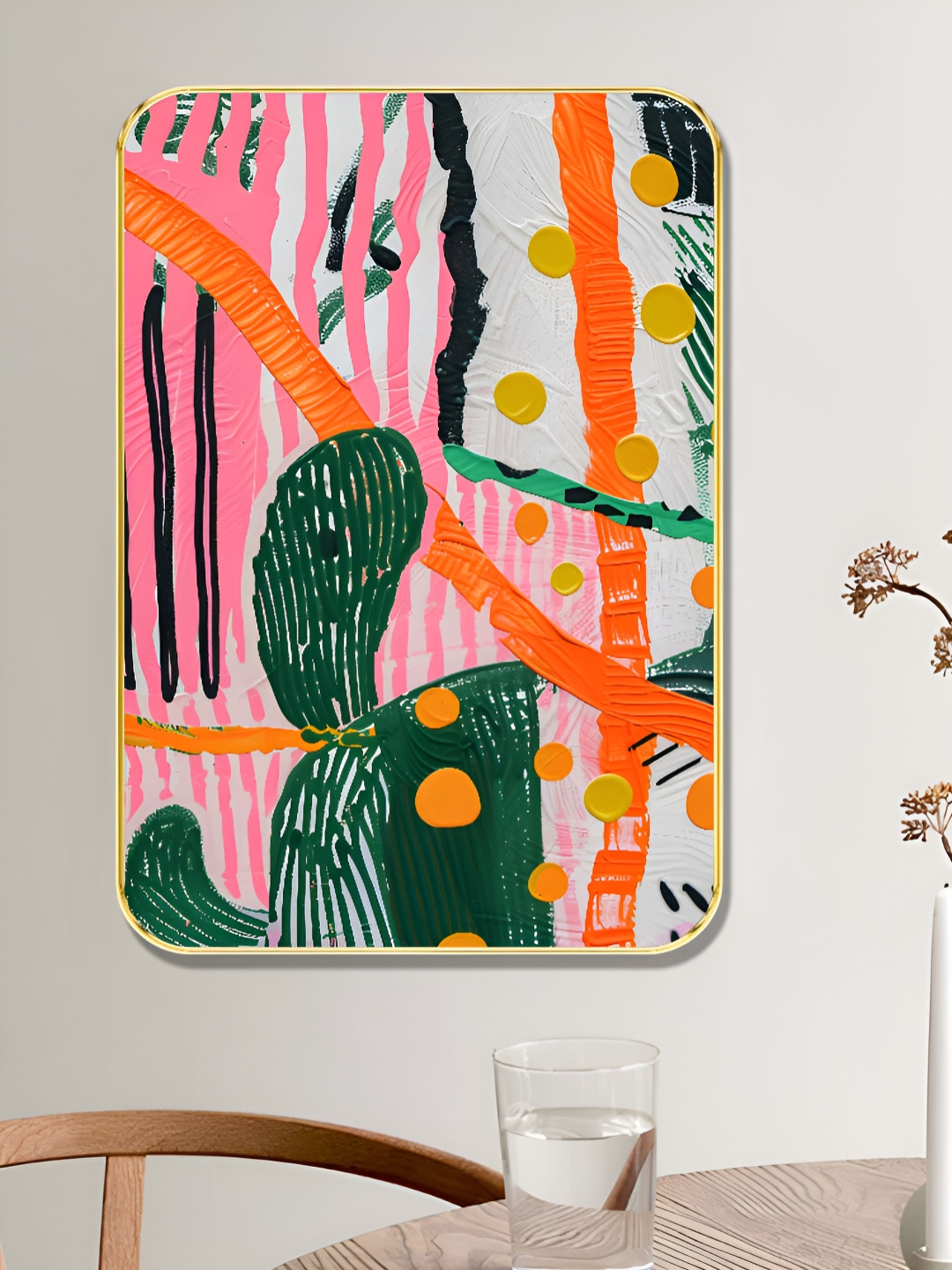 SAF Green & Orange Abstract Printed Wooden Wall Art