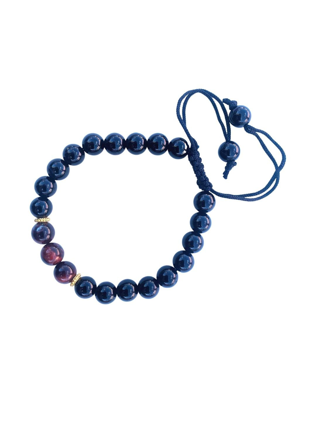 Apnisanskriti Unisex Black Onyx Shine Red Tiger Eye Stone Bracelet