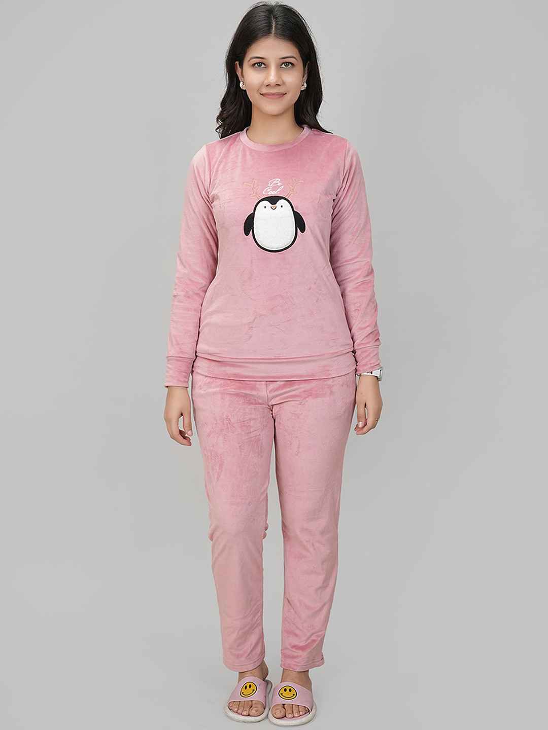 She N She Women Penguin Velour Applique Night suit