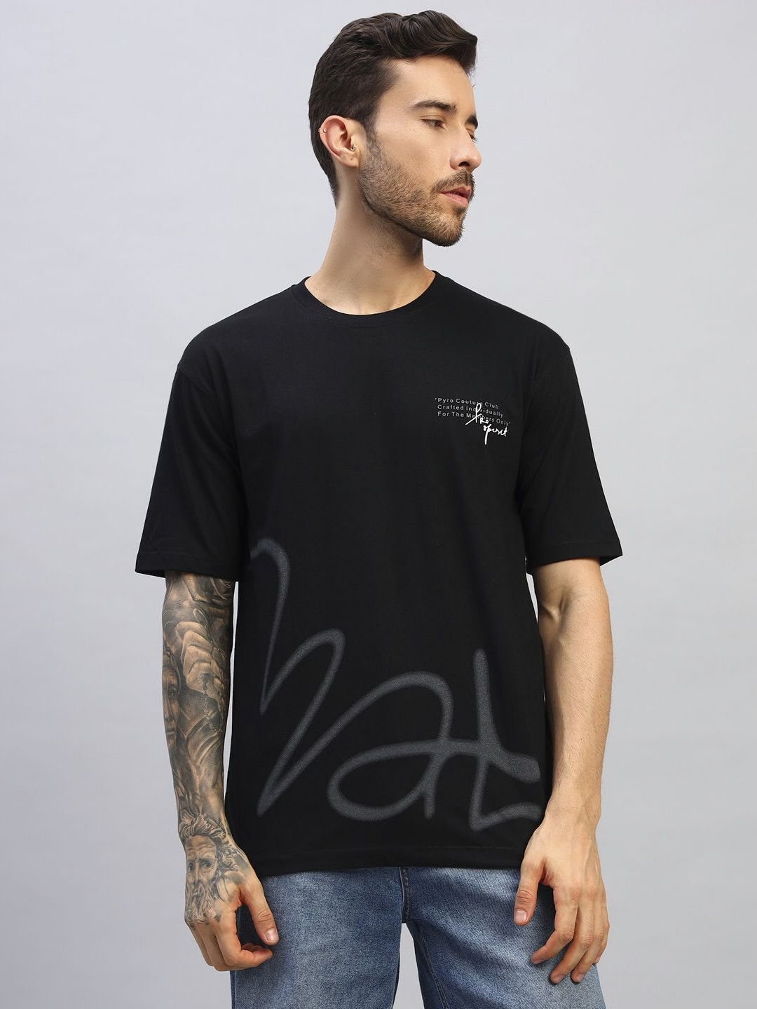 PYRO SPIRIT Men Abstract Printed Round Neck Cotton Relaxed Fit T-shirt