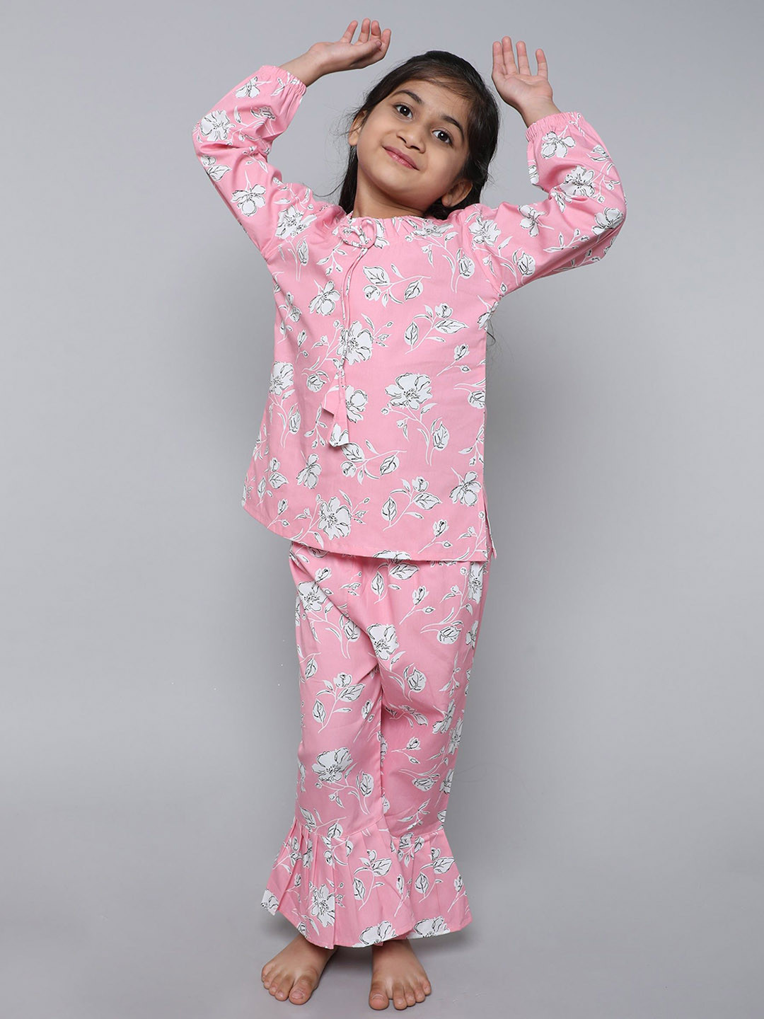 Little Clothings Girls Pink Casual Floral Night suits