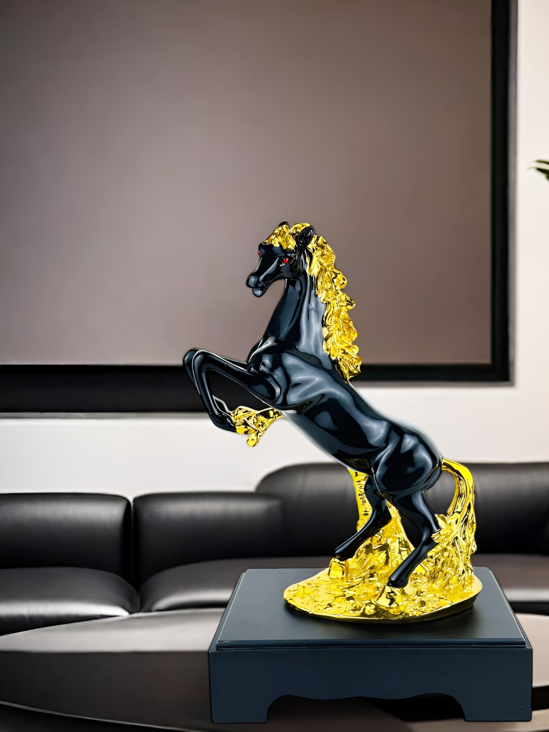 Go Hooked Galloping Horse Black Polyresin Glossy Living Room Medium Showpiece - 7.9 Inches