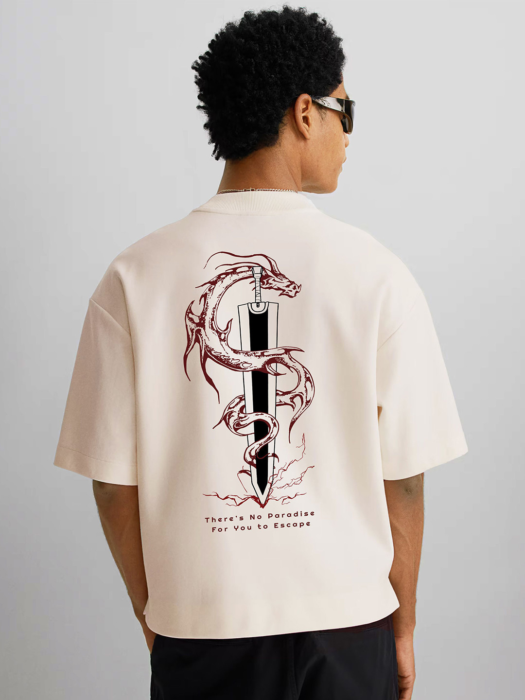 WHITE HUSK Men Dragon Slayer Berserk Anime Printed Cotton Oversized T-shirt