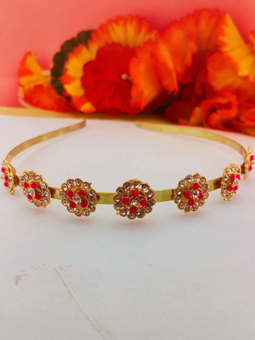 Vidhya Kangan Gold-Plated Stone Studded Sheeshphool