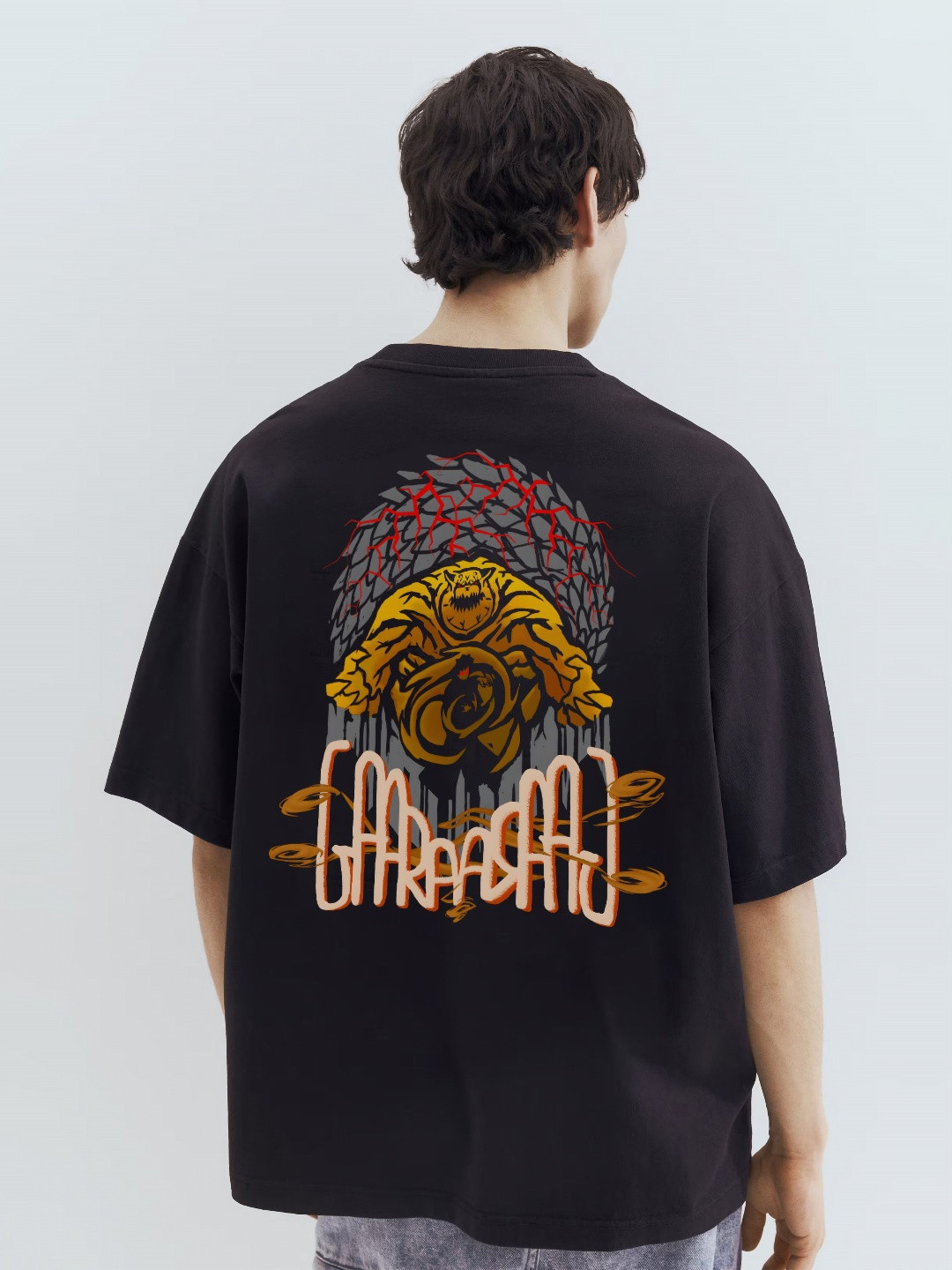 WHITE HUSK Gaara Sand Naruto Anime Printed Round Neck Cotton Oversized T-shirt