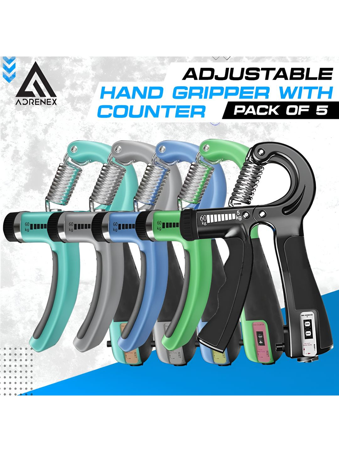 ADRENEX 5 Pieces Adjustable Hand Gripper With Counter