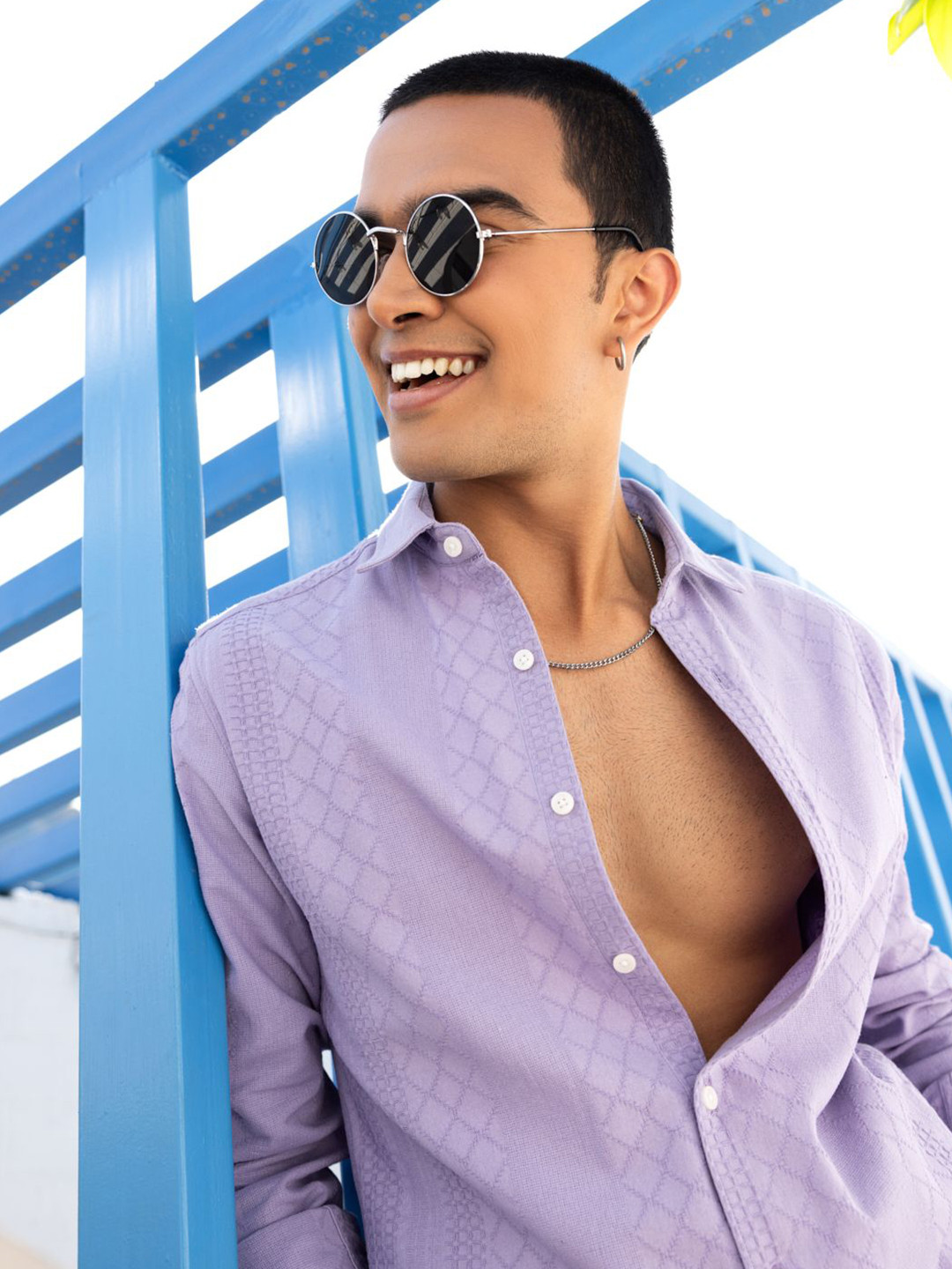 VASTRADO Classic Diamond Weave Embroidered Slim Fit Cotton Casual Shirt