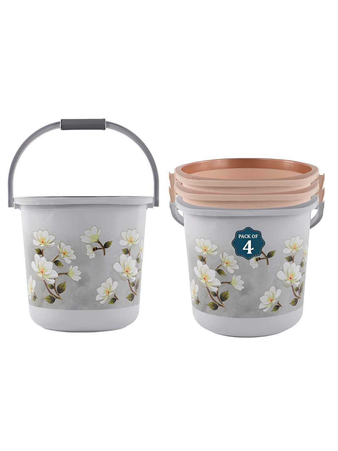 Aura Grey & Brown 4 Pieces Printed Bath Bucket 18L