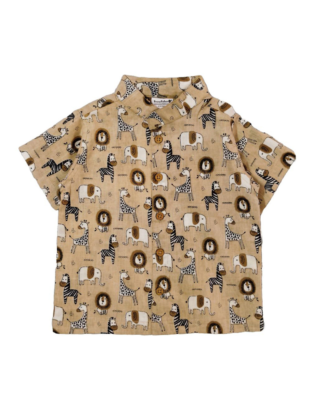 SNOWFLAKES Boys Animal Printed Spread Collar Short Sleeves Comfort Casual Cotton Shirt