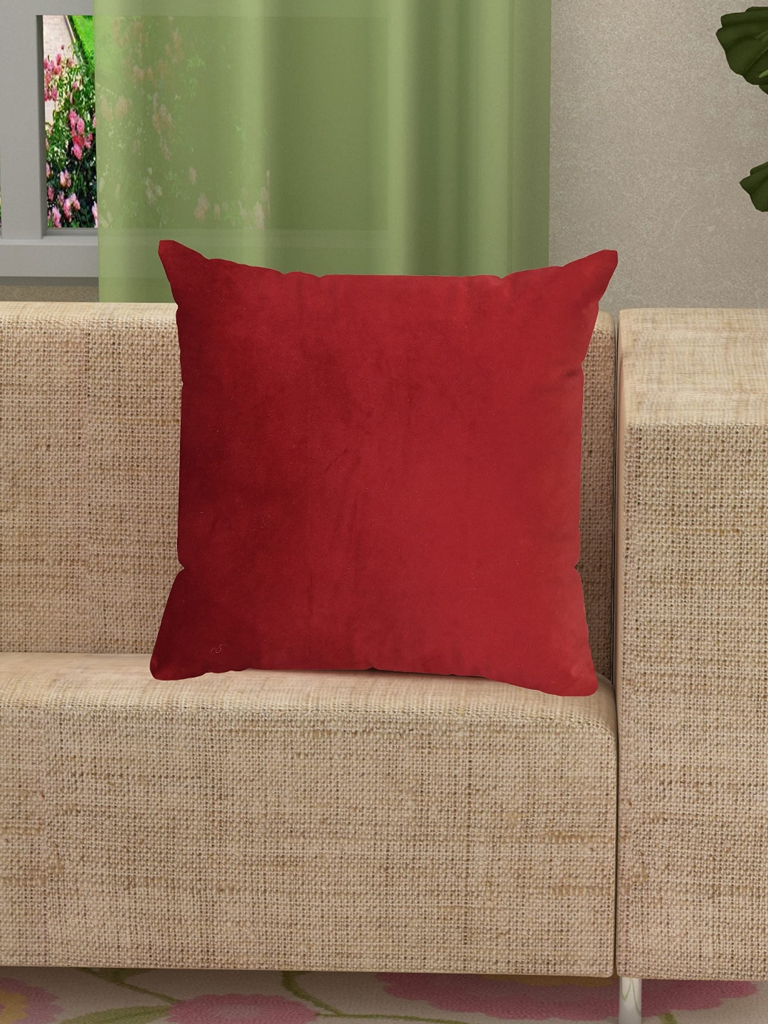 Yellow Weaves Maroon Velvet Reversible Textured Square Cushion Covers - 19.7 x 19.7 In