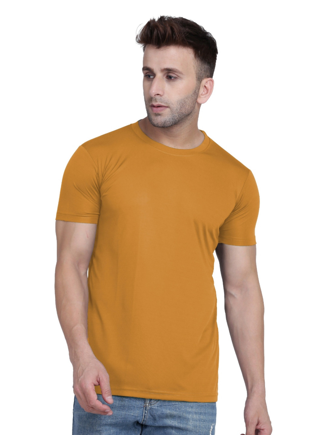 TQH Men Round Neck Regular Sleeves Slim Fit T-shirt