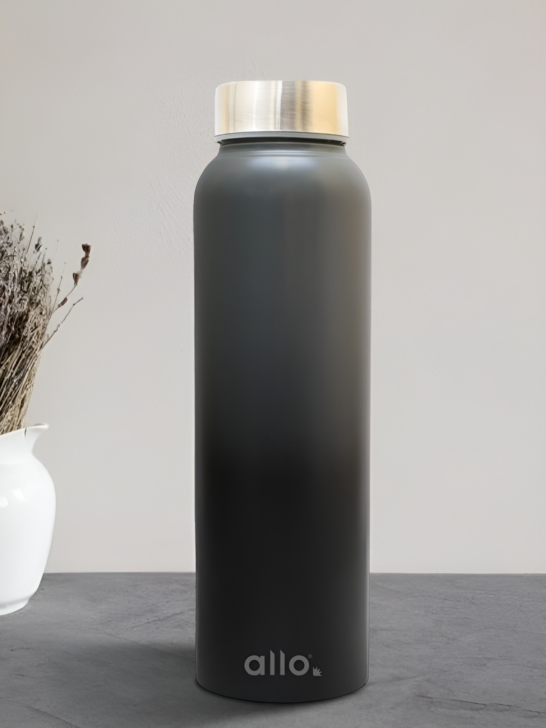 Allo Dark Grey and Black Stainless Steel Leakproof Steel Cap Water Bottle 1000 ml