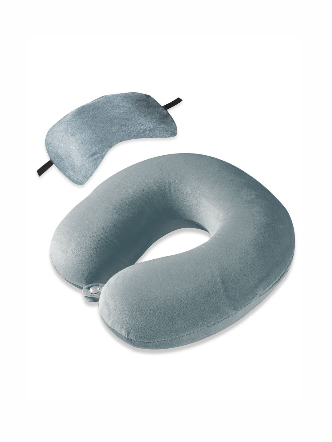 Myntra Elegant Homes Grey Solid Cotton Firm Memory Foam Travel Pillow with Eye Mask-31 x 11 x 31 cm