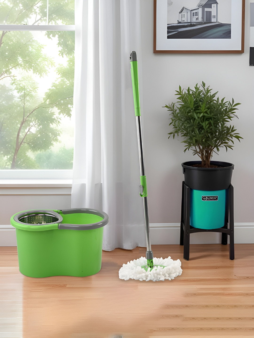 Myntra Elegant Homes Green Glossy Classic Spin Mopping Bucket
