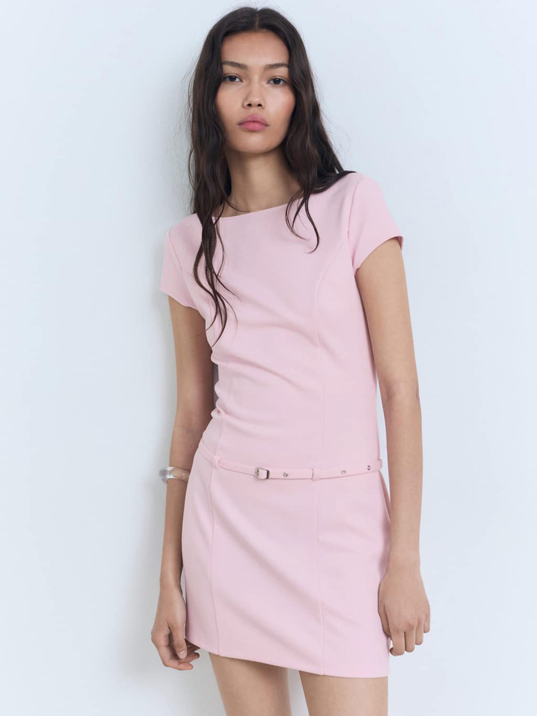 MANGO Boat Neck Mini Bodycon Dress with Belt