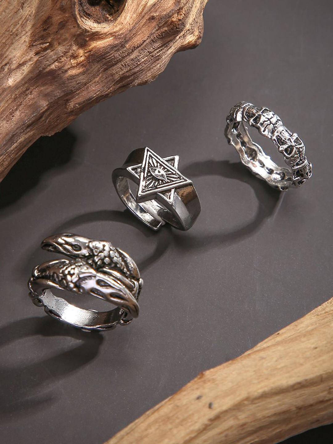 StyleCast x Revolte Set Of 3 Sliver-Plated Adjustable Finger Ring