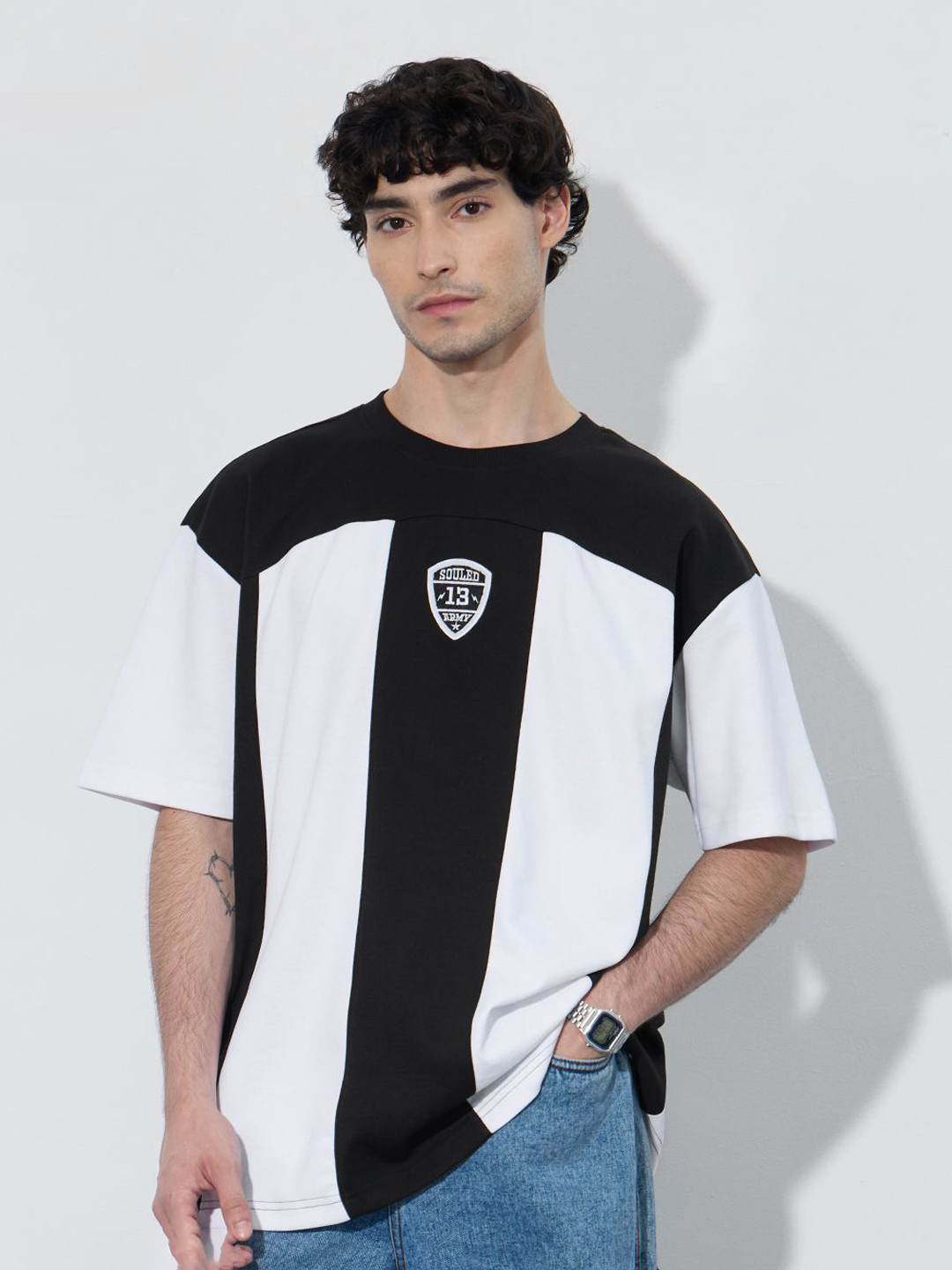 The Souled Store Oversized Carbon Colourblocked T-Shirt