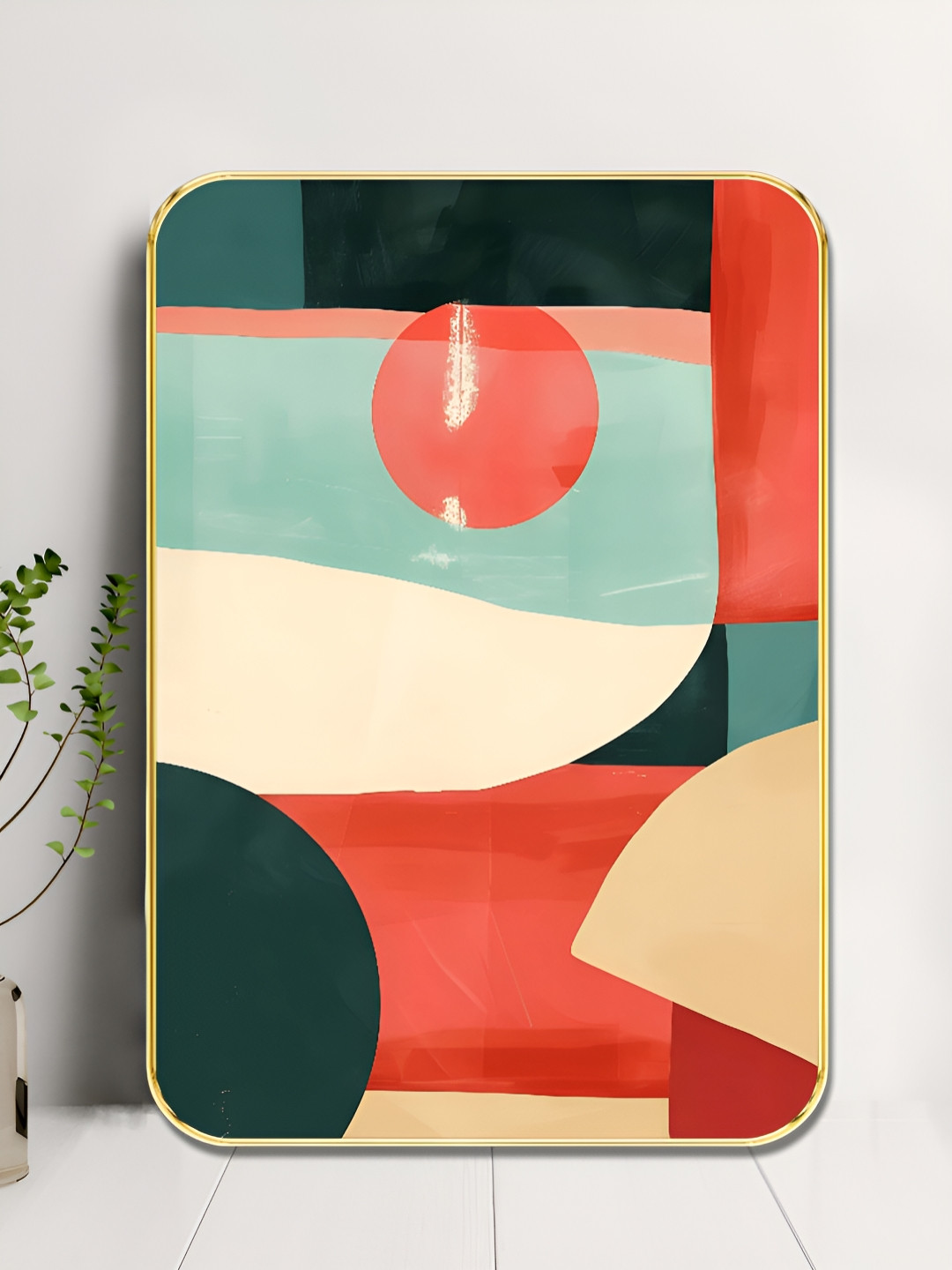SAF Red & Green Abstract Printed Wooden Wall Art