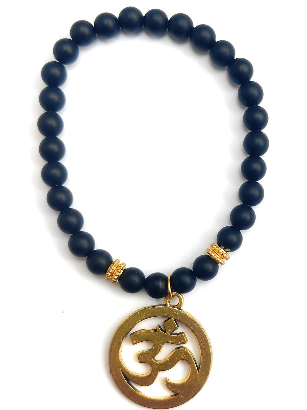 Apnisanskriti Unisex Black Matte Om Stone Bracelet