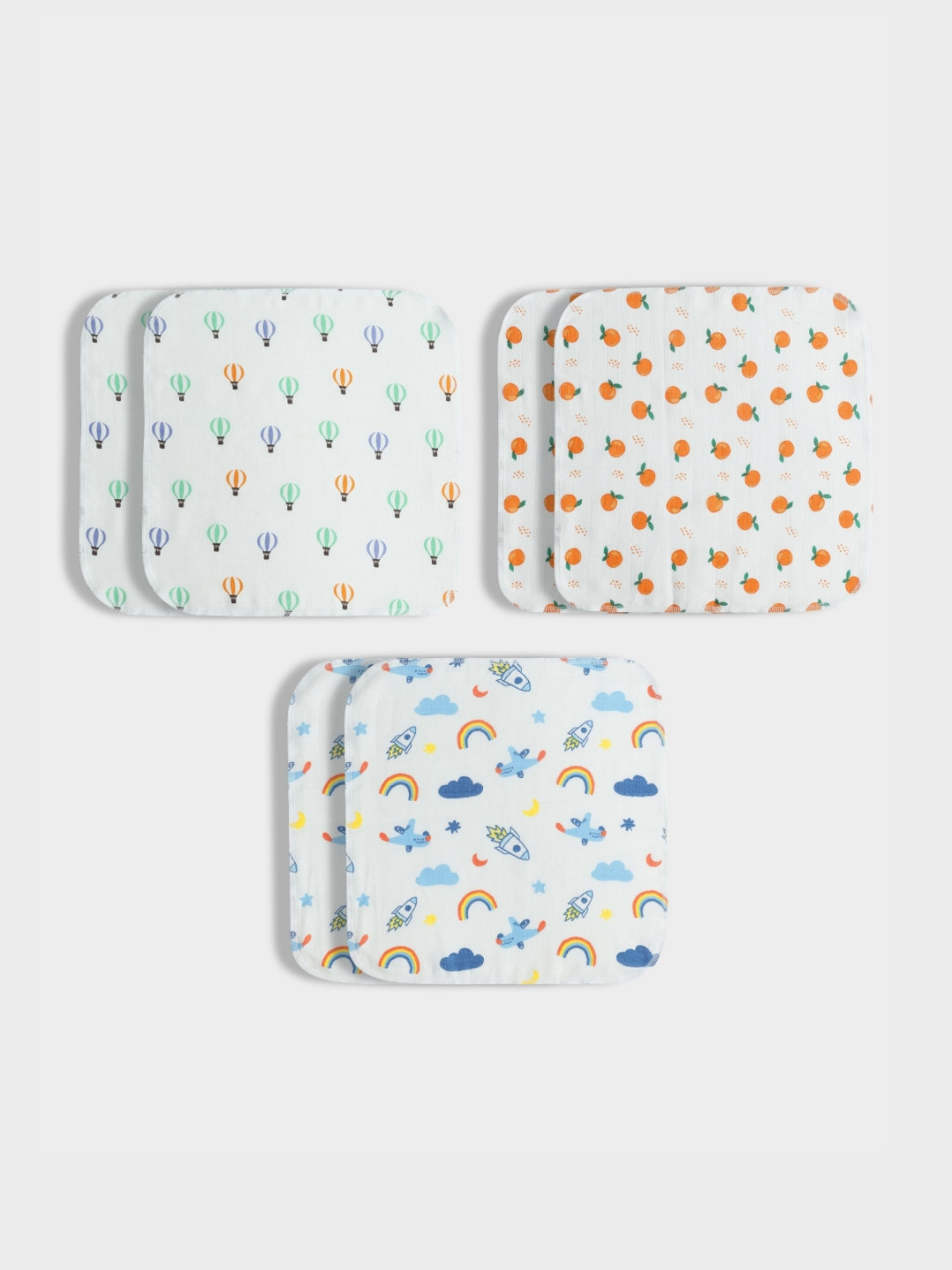 Orange Sugar 6-Pcs Printed Pure Cotton Face Towels