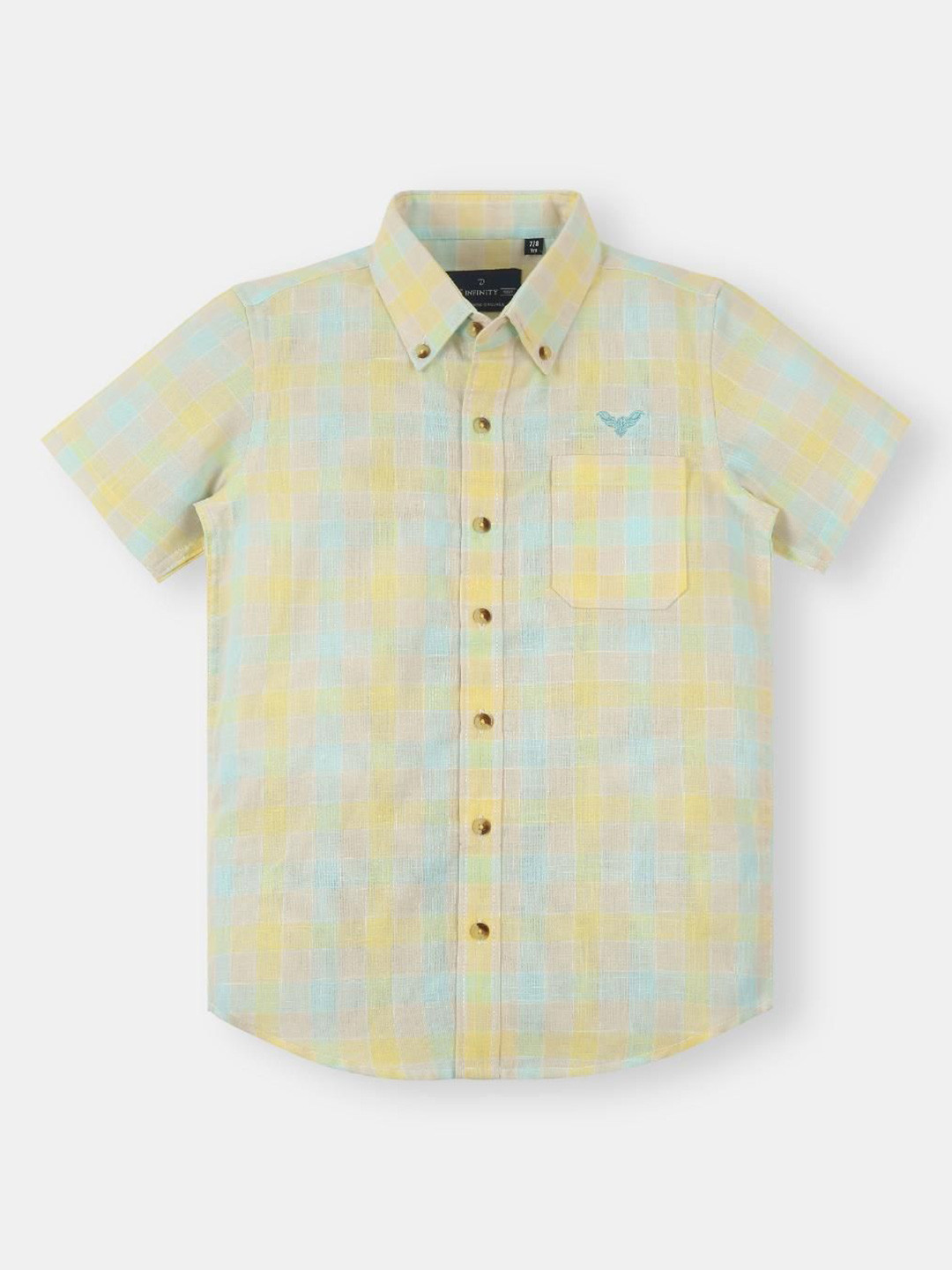 Infinity Boys Checked Button-Down Collar Short Sleeves Pure Cotton Tailored Fit Shirt