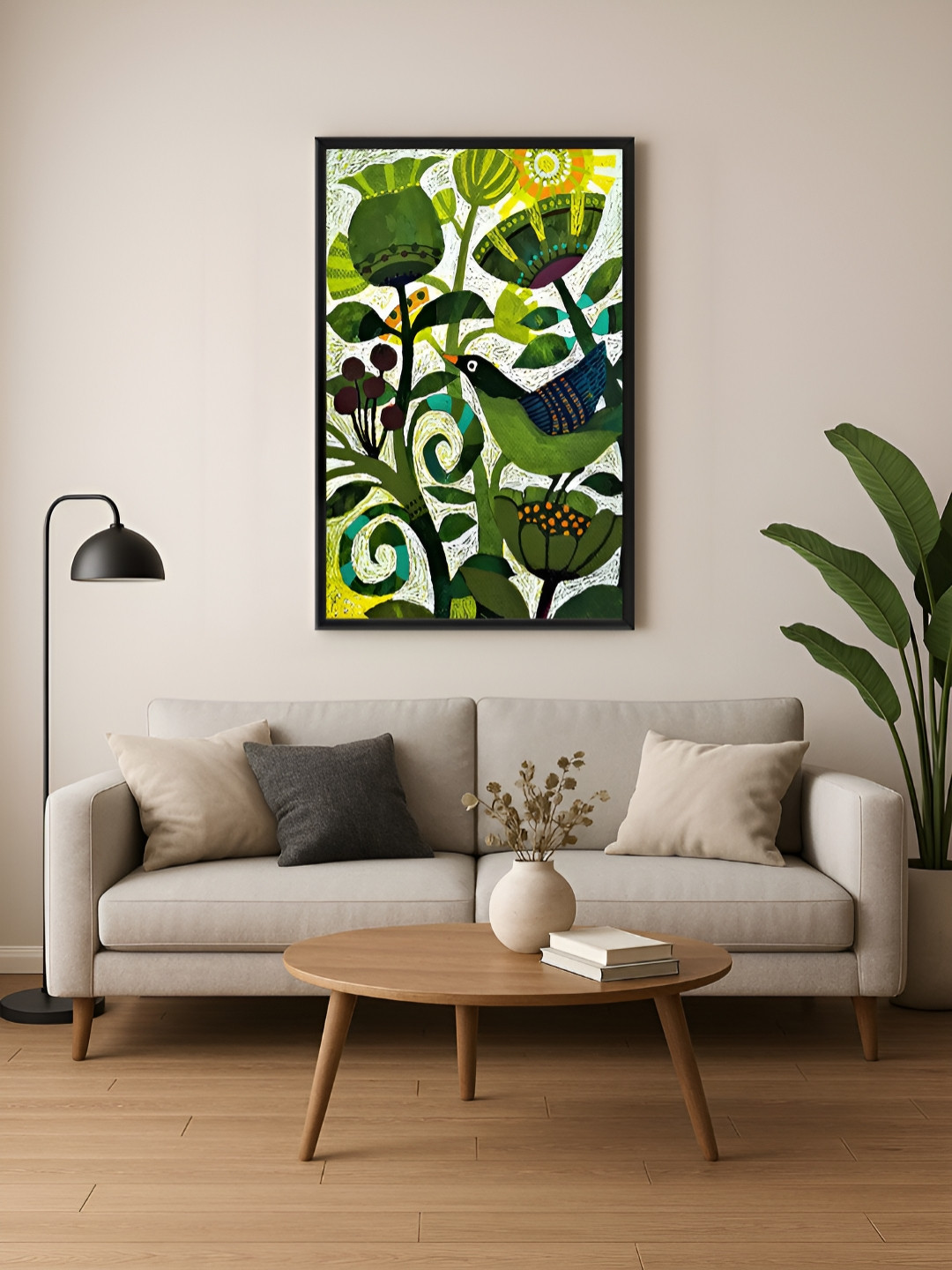 999Store Green & White Garden Floral And Botanical Canvas Wall Art